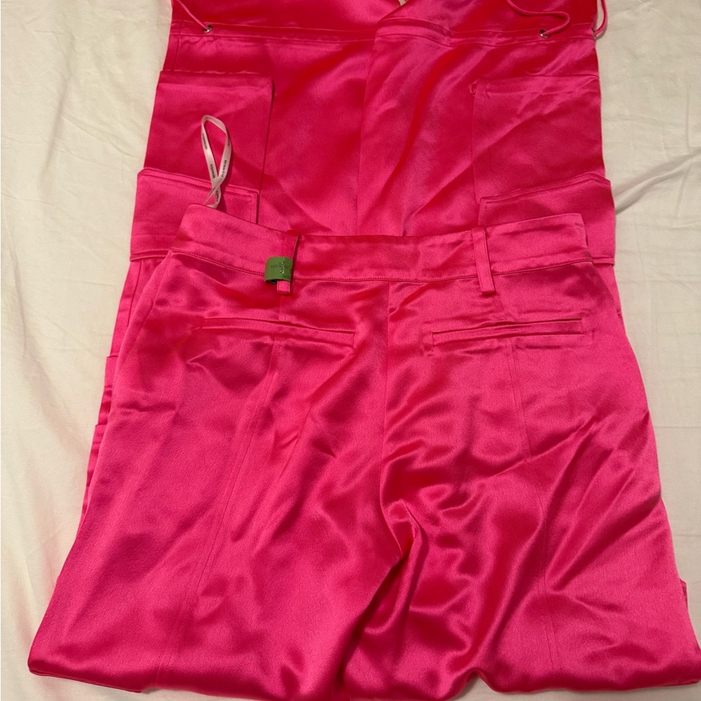Hot Pink Satin Wide-Leg Pants - Picture 3 of 7